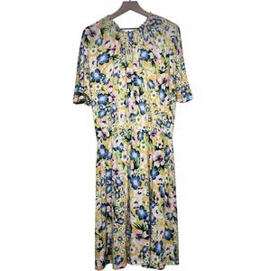 Maggy London Yellow Floral Short Sleeve Elastic Waist Midi Dress Plus Size 16